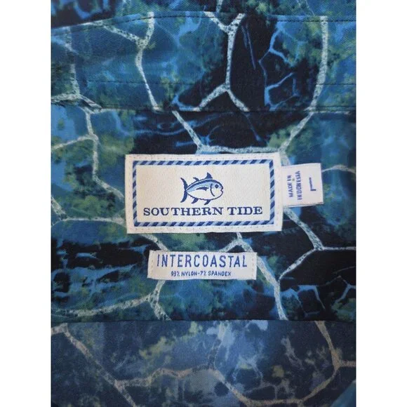 Southern Tide Mens Intercoastal Button-Up Shirt Large Blue Nylon Blend - Picture 6 of 7